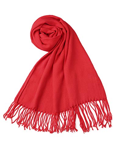 sourcing map Unisex Rechteck Form Winter Warm langer gestrickte Schal Baumwolle Polyester Rot-Rein Quasten 189 x 29cm von Allegra K