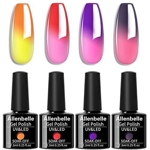 Allenbelle UV Nagellack Thermo Set 4 Farben Mit Geschenkbox,Gel Nagellack Farbwechsel Shellac Set Uv Gel Nail Art,Soak Off Uv Thermo Nagellac von Allenbelle