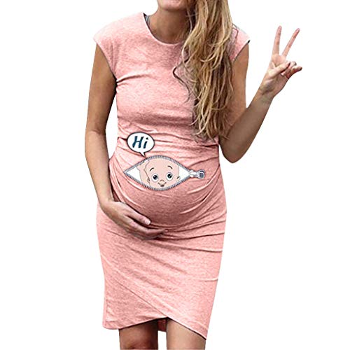 Allence Damen Schwangerschafts Kleid mit Kurzarm Freizeit Nachtkleid Lustig Baby Drucken Umstandskleid Sommer Mutterschaft Mode Umstandsmode Shirtkleid Mini Sommerkleid S-XXL von Allence Schwangerschafts Kleider
