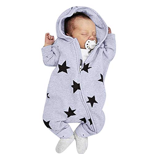 Allence Babykleidung Neugeborenes Baby Mädchen Jungen Sterne Print Mit Kapuze Reißverschluss Strampler Jumpsuit Outfits Baby Kleidung Set Grau von Allence