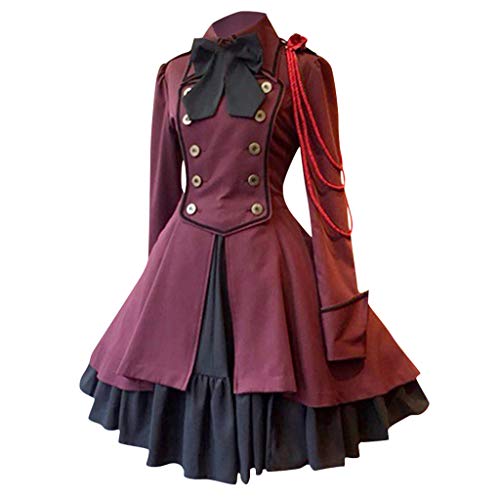 Allence Damen Langärmliges Spitzenkleid aus Trompetenärmel Korsage Kleid Steam Punk Gothic Magic Mistress Teufelchen Halloween Cosplay von Allence