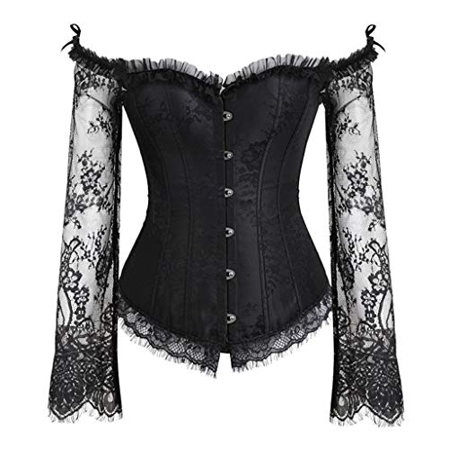 Allence Gothic Bluse Damen Steampunk Kurzarm Sptize Top T Shirt Korsett Bauchweg Corsage Vollbrust Bustiers von Allence