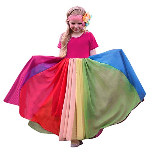 Allence Kinder Mädchen Kleid Regenbogen Kleid Patchwork Prinzessin Kleid Pageant Birthday Party Kleider Tüll Prinzessin Kleid Spitzenkleid Kleidung von Allence