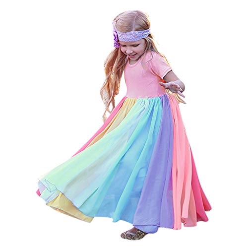 Allence Kinder Mädchen Kleid Regenbogen Kleid Patchwork Prinzessin Kleid Pageant Birthday Party Kleider Tüll Prinzessin Kleid Spitzenkleid Kleidung von Allence