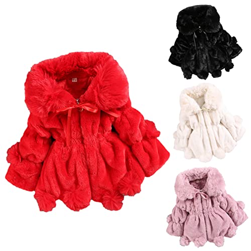 Allence Mädchen Fellmantel Winterjacke Kunstpelz Jacke mit Kapuze Baby Mädchen Pelzmantel Herbst Winter Mantel Warm Kapuzenjacke Wollmantel Baumwollmantel von Allence