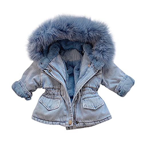 Allence Winterjacke Baby Mädchen Jeansjacke Wintermantel mit Kapuzen Winter Denim Mantel Wind Warmer Pelzkragen Babyjacke Steppjacke Plüschjacke Fleecejacke Oberbekleidung Outwear von Allence