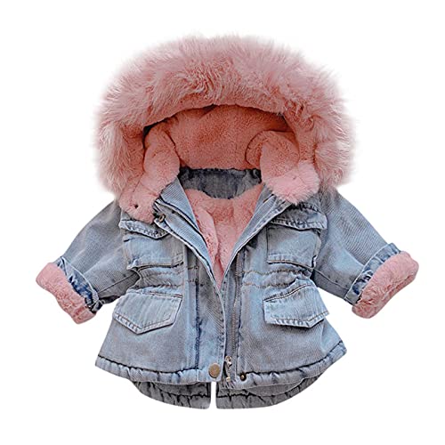 Allence Winterjacke Baby Mädchen Jeansjacke Wintermantel mit Kapuzen Winter Denim Mantel Wind Warmer Pelzkragen Babyjacke Steppjacke Plüschjacke Fleecejacke Oberbekleidung Outwear von Allence
