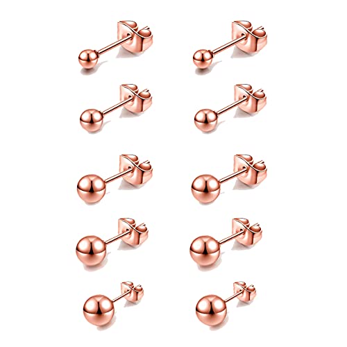 AllerPierce Kugel Ohrstecker 10 Stücke Edelstahl Ohrstecker Set 3-8mm Studs Perlen Ohrringe Knorpel Ohr Piercing Unisex Ohrschmuck Silber Gold Schwarz Rosegold von AllerPierce