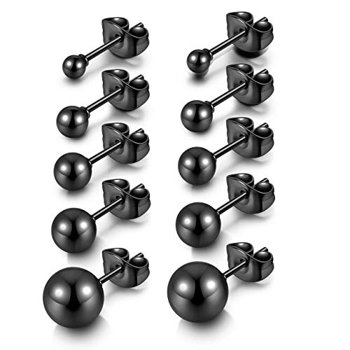 AllerPierce Kugel Ohrstecker 10 Stücke Edelstahl Ohrstecker Set 3-8mm Studs Perlen Ohrringe Knorpel Ohr Piercing Unisex Ohrschmuck Silber Gold Schwarz Rosegold von AllerPierce