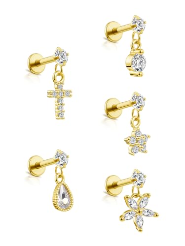AllerPierce 5 Stück Ohrschmuck Set Gold 16G Helix Tragus Knorpel Ohr Piercing Chirurgenstahl Mode Schmuck Damen von AllerPierce