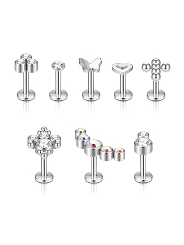AllerPierce Tragus Piercings Silber 16ga 10mm chirurgenstahl Ohrpiercing Herz Kreuz Halbmond Schmetterling CZ Ohrstecker für Damen von AllerPierce