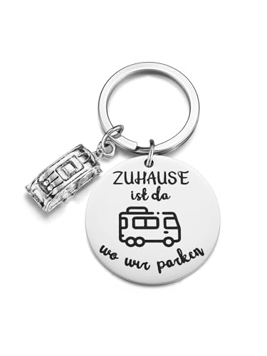 AllerPierce Camper Schlüsselanhänger mit Gravur - ZUHAUSE ist da, wo wir parken, mit 3D Wohnmobil Anhänger camping Geschenke für Wohnwagenfahrer Freundin Freund von AllerPierce