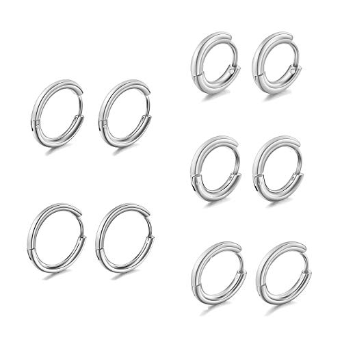 AllerPierce 5 Parre Creolen Ohrringe Set für Damen Herren, Kugelohrstecker aus Edelstahl, Hypoallergen, Knorpel Tragus Helix Piercing Schlafen Kleine Ohrstecker, 8mm-16mm Silber von AllerPierce