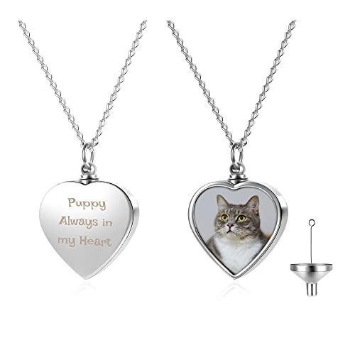 AllerPierce Damen Halskette mit Herz Urne Anhänger Personalisierte Foto und Text Gravur für Asche Memorial Cremation Flasche Denkmal Foto Schmuck von AllerPierce