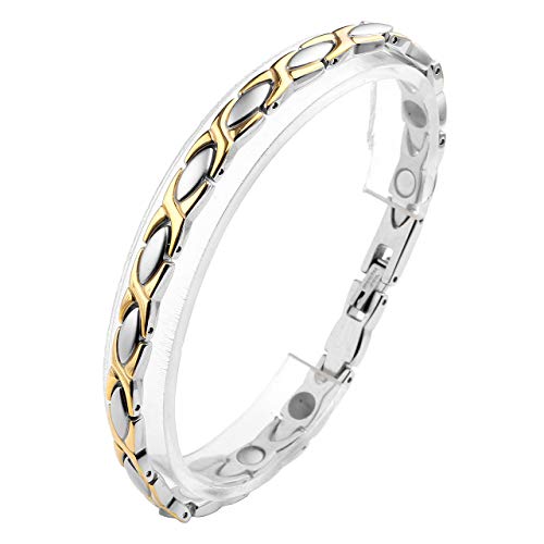 AllerPierce Damen Magnetarmband aus Edelstahl Silber Gold Armband Magnetische Magnete Armband Link Handgelenk Kette Geschenk für Frauen Mädchen 8 Zoll Verstellbare Länge von AllerPierce