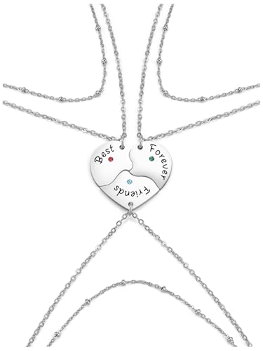 AllerPierce Fruendschaftskette für 3 Herz Puzzle Anhänger mit Gravur - Best Friends Forever, Strass Edelstahl Layered Kette bff ketten Liebe Freundschaft Geschenk für Freundin Schwester von AllerPierce