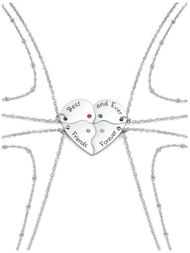 AllerPierce Fruendschaftskette für 4 Herz Puzzle Anhänger mit Gravur - Best Friends Forever, Strass Edelstahl Layered Kette bff ketten Liebe Freundschaft Geschenk für Freundin Schwester von AllerPierce
