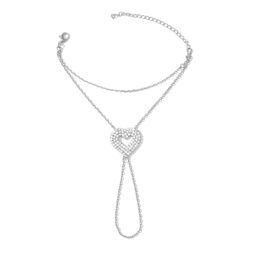 AllerPierce Herz Strass Handkette Damen Finger Ring mit Kette Armkette Handkettchen Gold/Silber Mode Schmuck Geschenk von AllerPierce