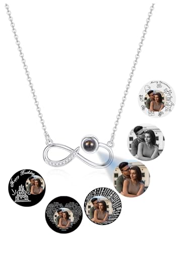 AllerPierce Personalisierte Unendlichkeit Kette mit Bild 100 Sprachen Ich liebe dich Foto Projektion Halskette Geschenk für Mutter Freundin von AllerPierce