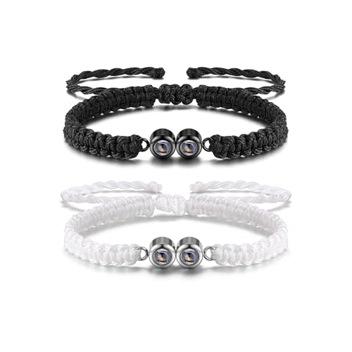 AllerPierce Personalisiert Geflochten Armband mit Foto Bild im Stein Projektions Partnerarmbänder Freundschafts Pärchen Partner Geschenk von AllerPierce