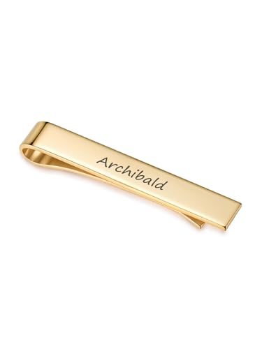 AllerPierce Personalisiert Krawattenklammer mit Gravur Edelstahl Krawattennadel Klassisch Skinny Business Clips für Männer Herren Anzug Anpassen Text (Gold 54 * 8mm) von AllerPierce