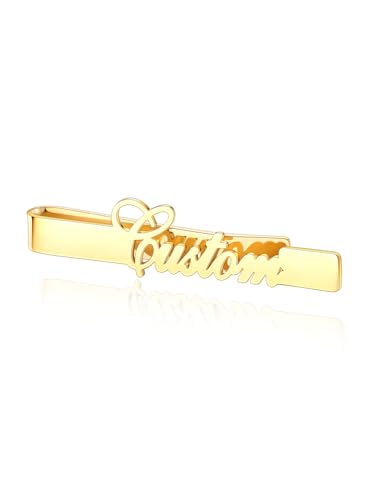 AllerPierce Personalisiert Krawattennadel mit Gravur Name Edelstahl Krawattenklammer 5cm Klassisch Skinny Business Tie Clips Valentinstag Geschenke für Herren Vater Bräutigam (Gold) von AllerPierce
