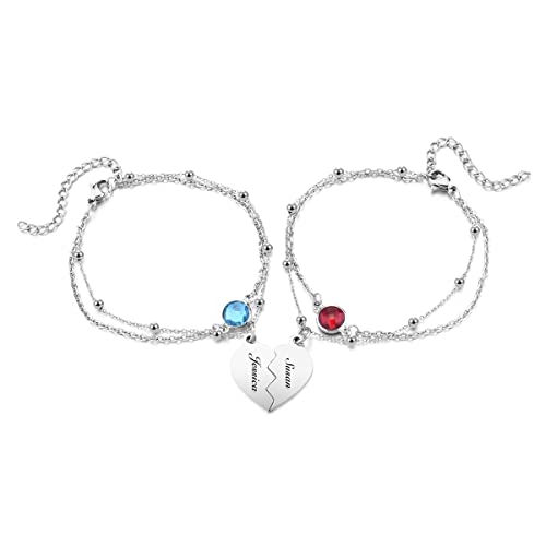 AllerPierce Personalisierte Freundschaft Armband mit Herz Puzzle Anhänger, Edelstahl Armkette für Mutter Tochter Schwester Paare (2 Stück) von AllerPierce