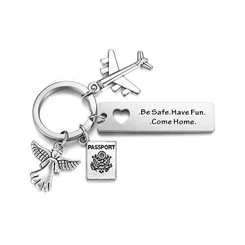 AllerPierce Glücksbringer Schlüsselanhänger mit Gravur - Be Safe. Have Fun. Come Home. mit Schutzengel Passport Plane Anhänger Reise Valentinstag Geschenke für Reisende Freundin Freund von AllerPierce