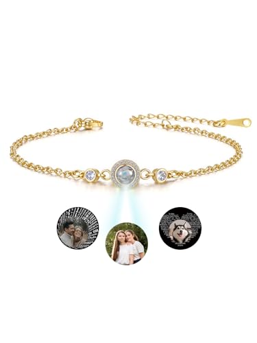 AllerPierce Personalisiertes Armband mit Foto Bild im Stein Projektions Armkette aus Edelstahl Mode Schmuck Geschenk für Damen von AllerPierce