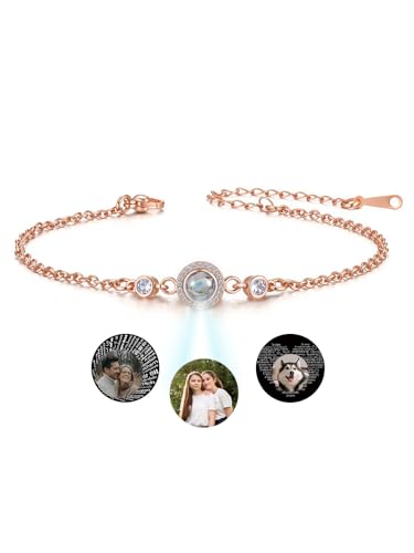 AllerPierce Personalisiertes Armband mit Foto Bild im Stein Projektions Armkette aus Edelstahl Mode Schmuck Geschenk für Damen von AllerPierce