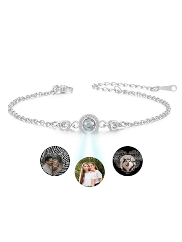 AllerPierce Personalisiertes Armband mit Foto Bild im Stein Projektions Armkette aus Edelstahl Mode Schmuck Geschenk für Damen von AllerPierce