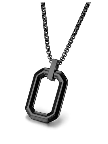 AllerPierce Rechteck Anhänger Kette aus Edelstahl Klassisches Design Dekorative Halskette Schwarz Mode Schmuck Männer Damen von AllerPierce