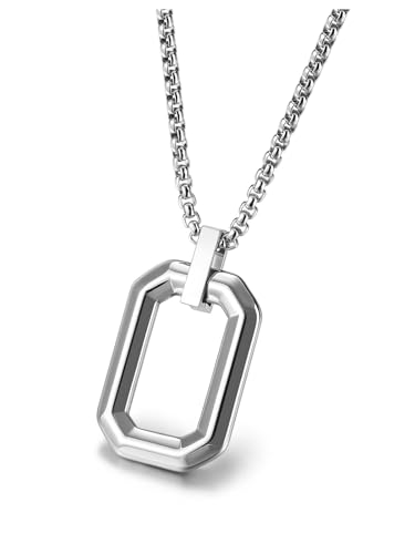 AllerPierce Rechteck Anhänger Kette aus Edelstahl Klassisches Design Dekorative Halskette Silber Mode Schmuck Männer Damen von AllerPierce
