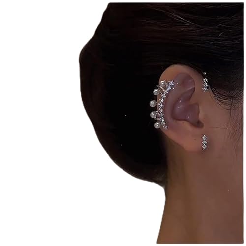 Allereya Allereyae Böhmische Perlen-Kristall-Manschetten-Wickel-Ohrringe Perlen-Ohr-Wickel-Ohrringe Cz-Perlen-Ohr-Wickel-Ohrringe Nicht durchstochene Ohrclips Schmuck für Frauen und Mädchen (rechts) von Allereya