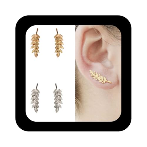 Allereya Bohemia Blatt Ohr Kletterer Ohrringe Gold Crawler Ohrringe Blatt Ohrstecker Wrap Pins Ohrringe Minimalistisch Alltag Ohrringe Schmuck für Frauen und Mädchen (Gold) von Allereya
