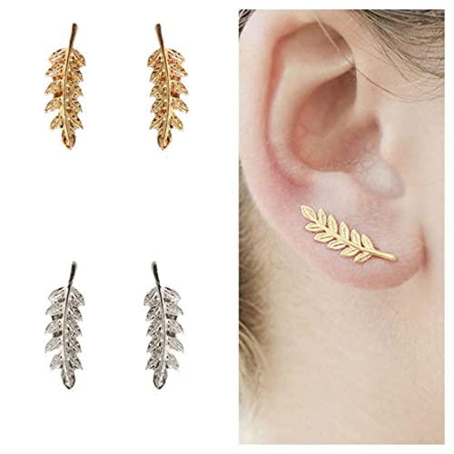 Allereya Bohemia Blatt Ohr Kletterer Ohrringe Silber Crawler Ohrringe Blatt Ohrstecker Wrap Pins Ohrringe Minimalistisch Alltags Ohrringe Schmuck für Frauen und Mädchen (Silber) von Allereya