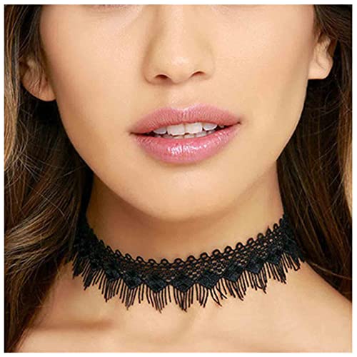 Allereya Bohemia Hohle Spitze Choker Halskette Schwarze Spitze Fransen Halskette Gothic Schwarz Kragen Halskette Punk Tattoo Choker Kette Halskette Schmuck für Frauen und Mädchen (Schwarz) von Allereya