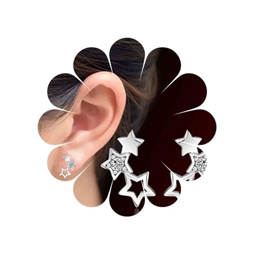 Allereya Bohemia Star Climber Crawler Ohrringe Silber Crystal Star Ear Climber Ohrringe Cluster Star Studs Ohrring Festival Ohrringe Schmuck für Frauen und Mädchen (Silber) von Allereya