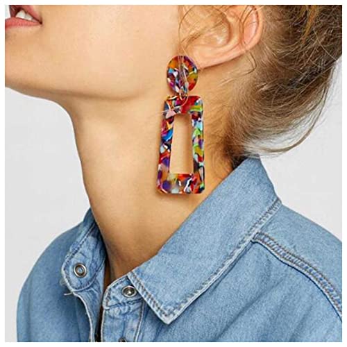 Allereya Boho Acryl-Ohrringe Trapez-Tropfen-Ohrringe Langer geometrischer Kreis-Ohrring Bunte Leoparden-Ohrringe Vintage Statement-Ohrringe Schmuck für Frauen und Mädchen Geschenk von Allereya