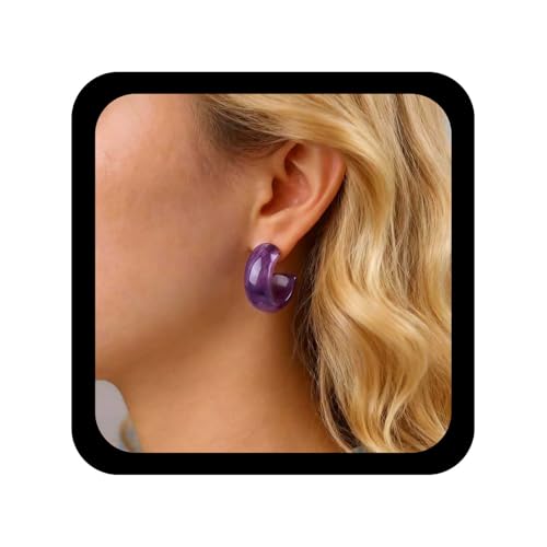 Allereya Boho Acryl Reifen Ohrringe Lila Reifen Bolzen Ohrringe Harz C Form Ohrring Klobig Acryl Bolzen Ohrring Harz Kreis Schmuck Für Frauen von Allereya
