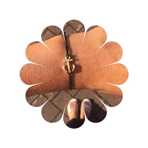 Allereya Boho Anker Armband Geschichtetes Leder Seil Armband Schwarze Schnur Kordel Armband Unisex Handkette Armband Schmuck Geschenke für Frauen und Mädchen (Gold) von Allereya