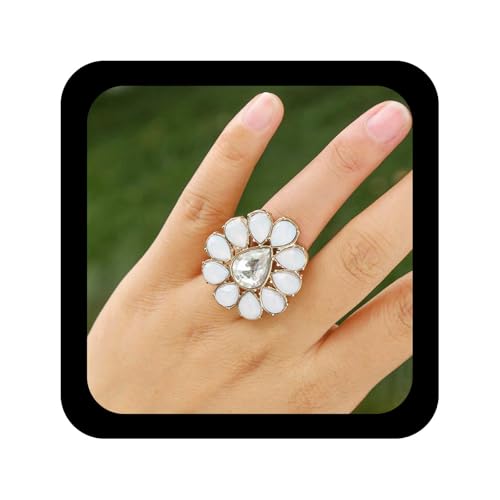 Allereya Boho Edelstein Blume Ring Opal Cluster Blume Ring Weiß Mondstein Floral Ring Gold Cz Blume Finger Ring Einstellbar Offen Ring Erstellt Opal Ring Schmuck Für Frauen von Allereya