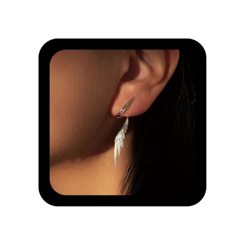 Allereya Boho Engelsflügel Ohrringe Minimal Flügel Ohrring Silber Feder Ohrringe Metall Feder Ohrstecker Schmuck Für Frauen von Allereya
