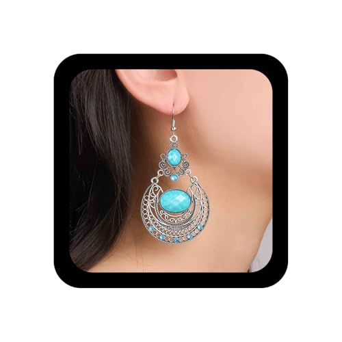 Allereya Boho Ethnische Tropfenohrringe Silber Tribal Tropfenohrringe Blauer Saphir Tropfenohrringe Fillgree Wassertropfen Ohrringe Ethnische Zigeuner Kronleuchter Ohrringe Schmuck Für Frauen von Allereya