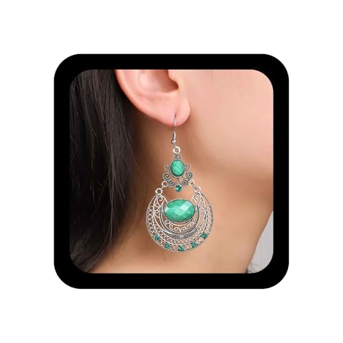 Allereya Boho Ethnische Tropfenohrringe Silberne Tribal Tropfenohrringe Grüner Smaragd Tropfenohrringe Fillgree Wassertropfen Ohrringe Ethnische Zigeuner Kronleuchter Ohrringe Schmuck Für Frauen von Allereya