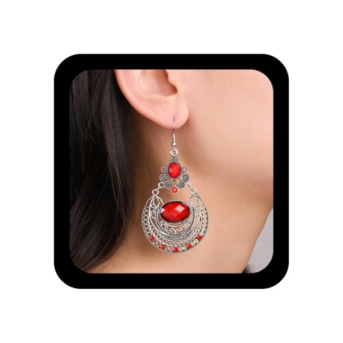 Allereya Boho Ethnische Tropfenohrringe Silberne Tribal Tropfenohrringe Rote Rubin Tropfenohrringe Fillgree Wassertropfen Ohrringe Ethnische Zigeuner Kronleuchter Ohrringe Schmuck Für Frauen von Allereya