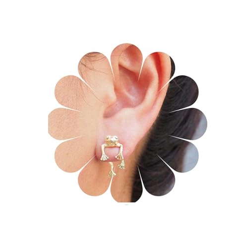 Allereya Boho Frosch Ohrringe - Gold Ohrstecker Vorne Hinten Jacke, Vintage Süßes Tier Schmuck für Frauen und Mädchen von Allereya
