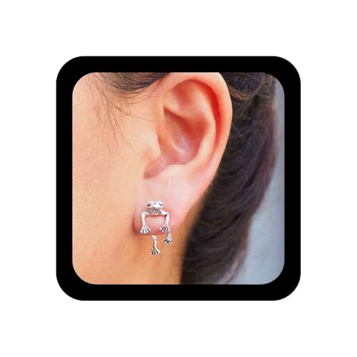 Allereya Boho Frosch Ohrringe - Frosch Ohr Jacke & Ohrstecker in Silber - Vintage Tier Schmuck für Frauen & Mädchen von Allereya
