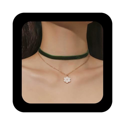 Allereya Boho Geschichtet Schneeflocke Halskette Cz Schnee Blume Halskette Grün Samt Choker Halskette Schneeflocke Samt Halskette Schmuck Für Frauen von Allereya
