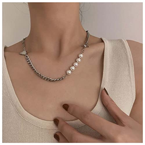 Allereya Boho Geschichtete Perlenkette Silber Liebe Herz Halskette Punk Panzerkette Halskette Cz Kristall Kreuz Halskette Schmuck für Frauen und Mädchen von Allereya